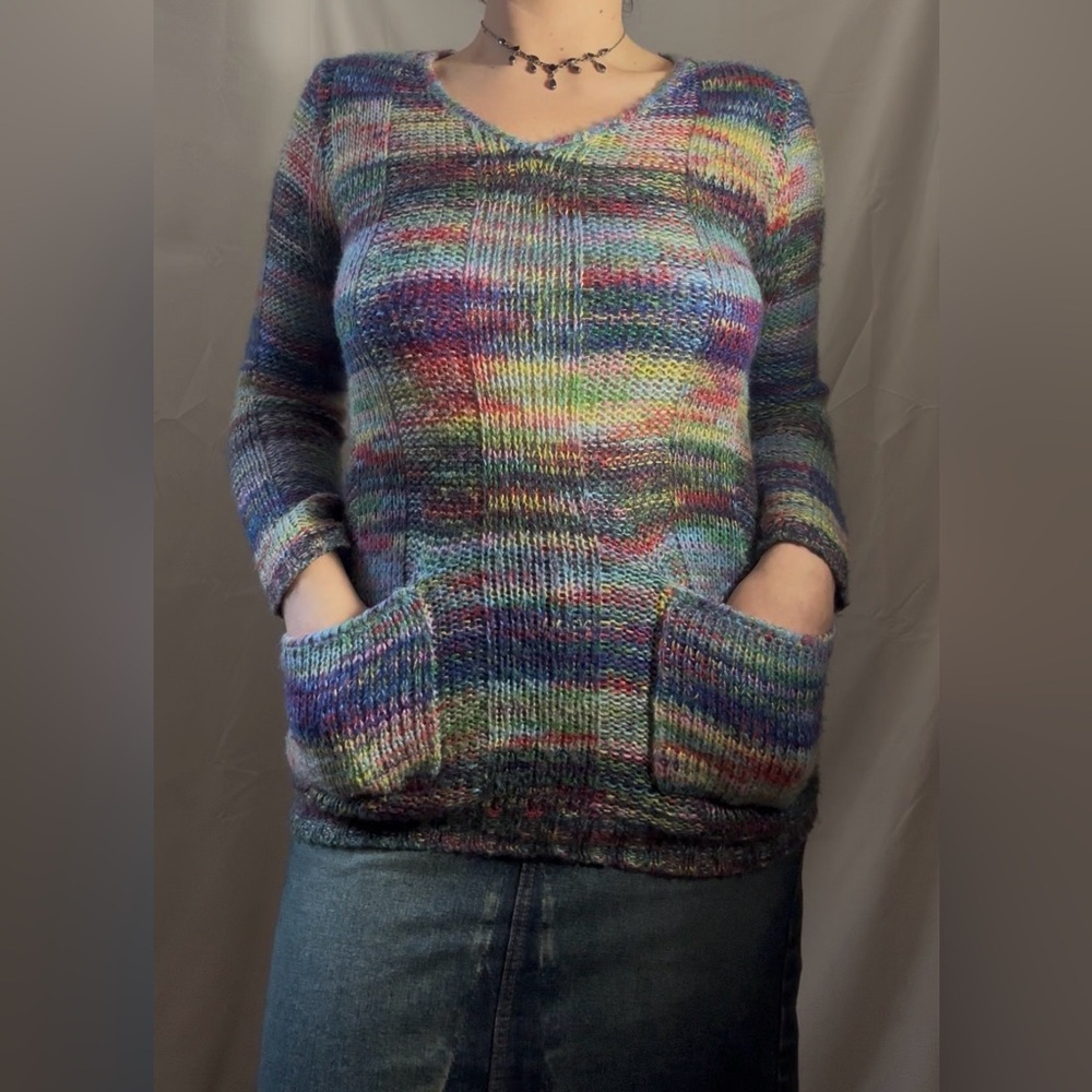 Y2K Rainbow Knit Long Sleeve girly Cozy Sweater Size L - Picture 2 of 16
